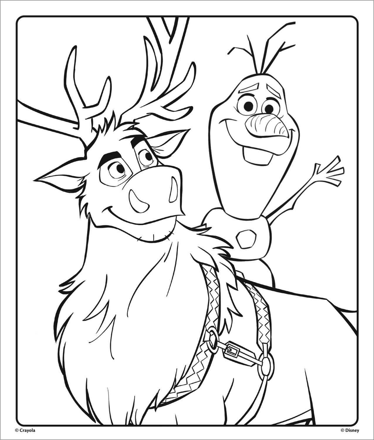 Olaf and Sven Frozen Coloring Page.