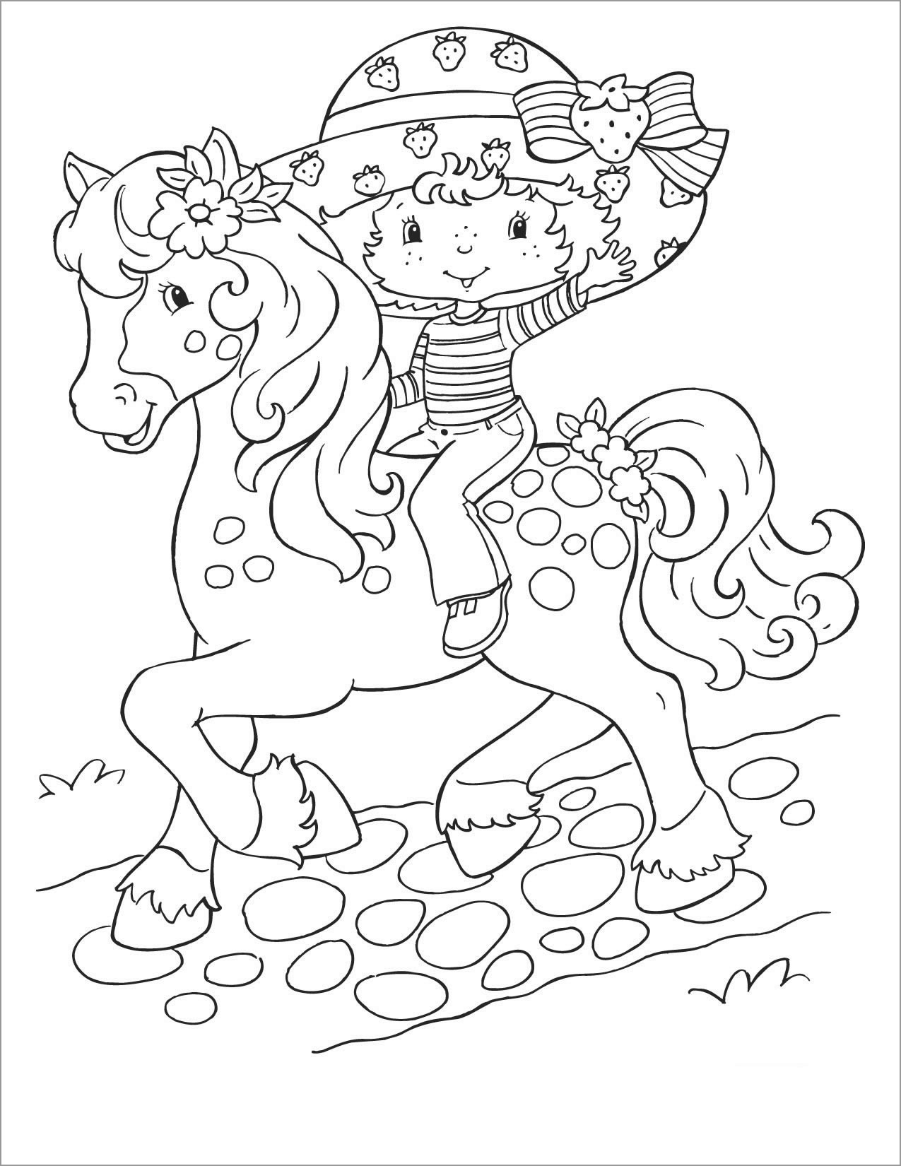 Old Strawberry Shortcake Ride Horse Coloring Pages