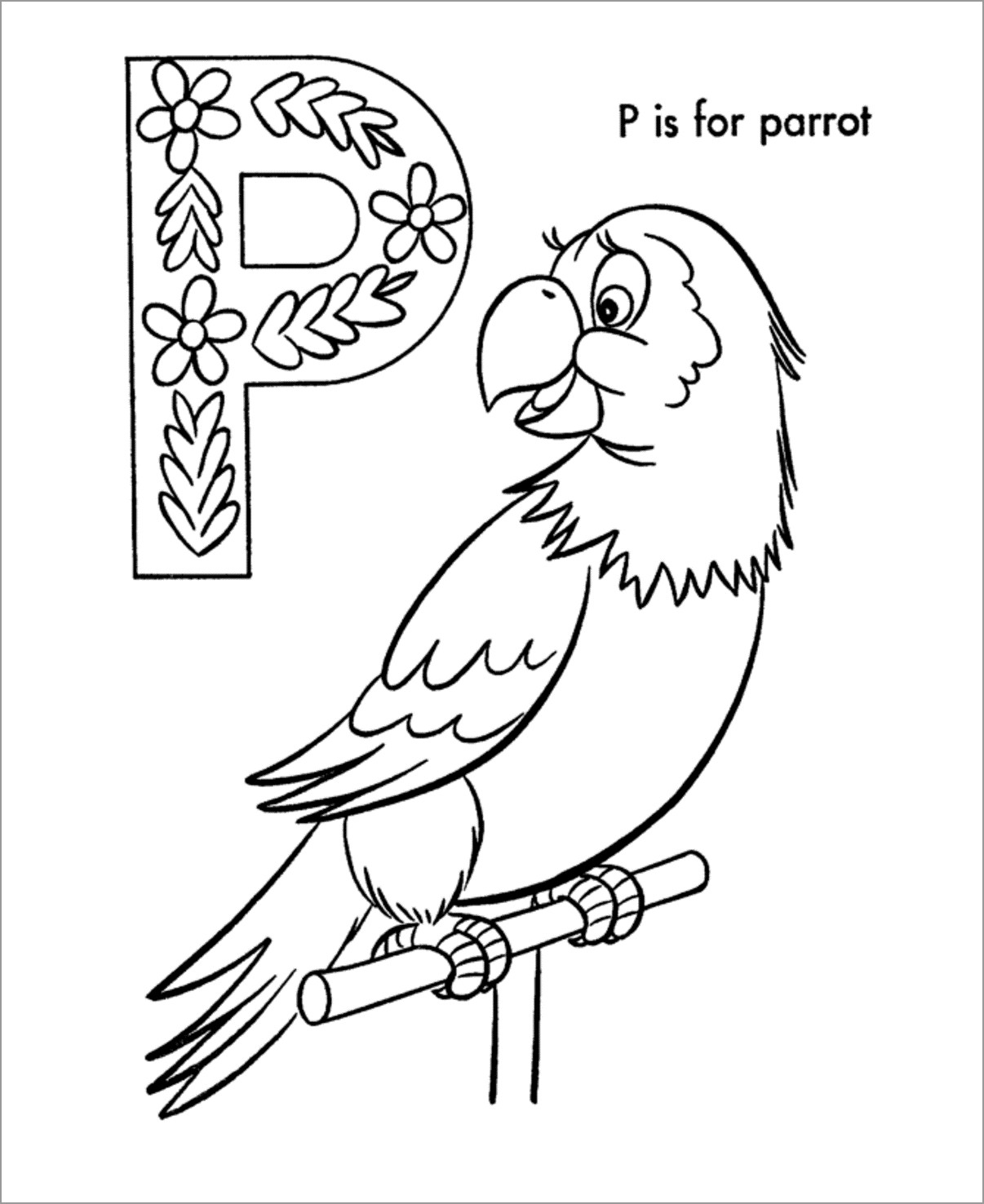 P is for Parrot Coloring Page