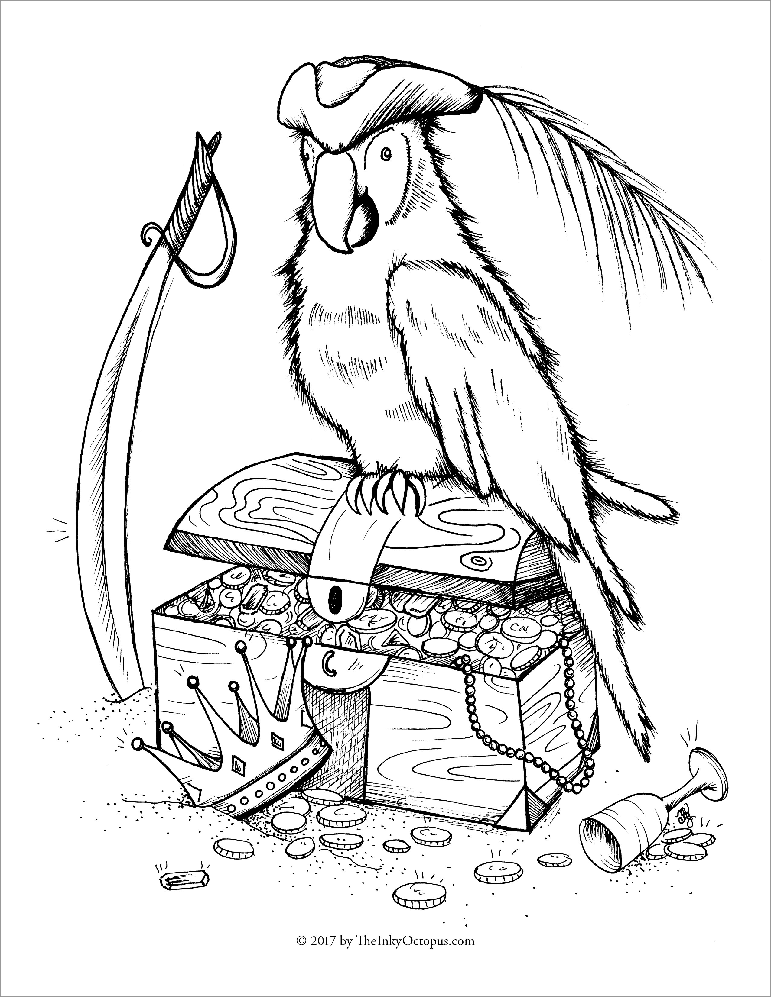 Pirates Parrot Coloring Page