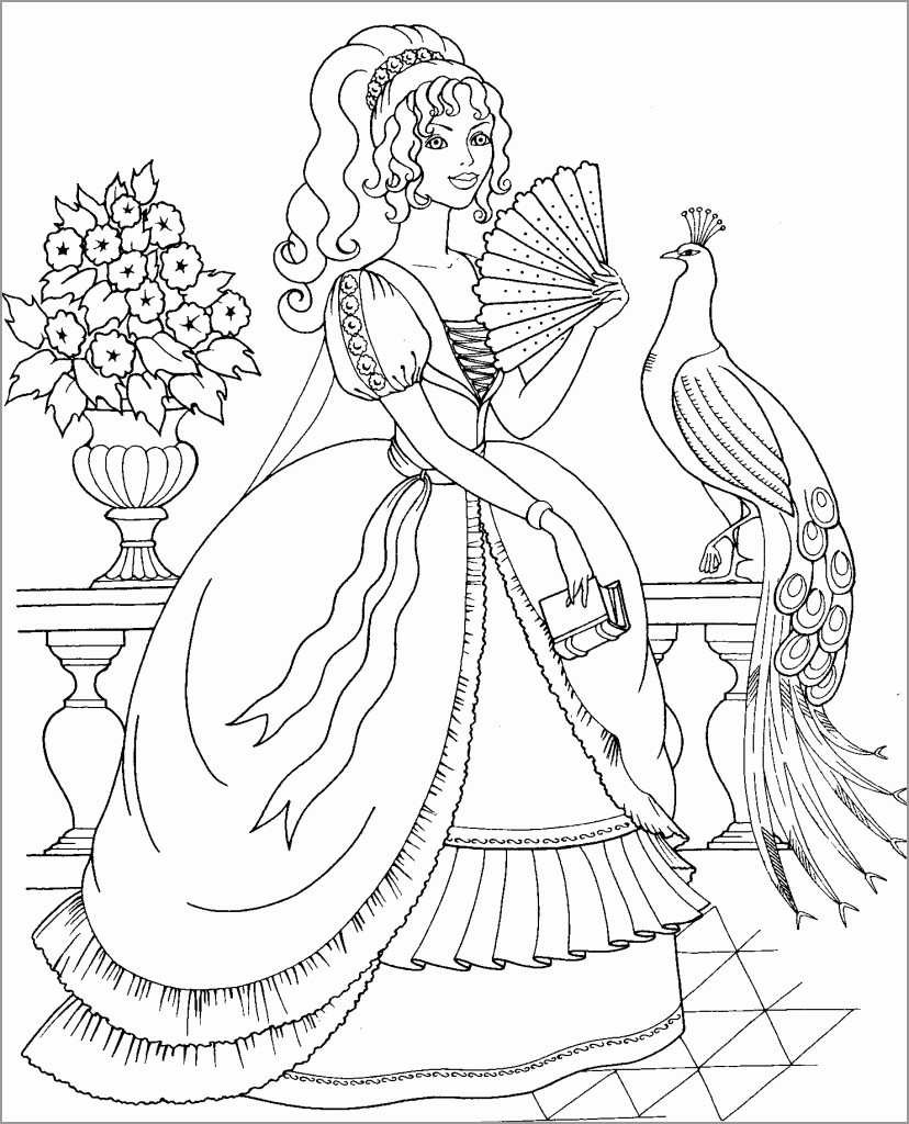 Princess and Peacock Coloring Pages for Kids