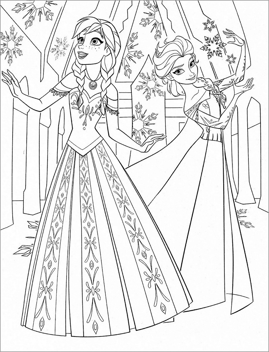 Princess Anna and Elsa Frozen Coloring Page