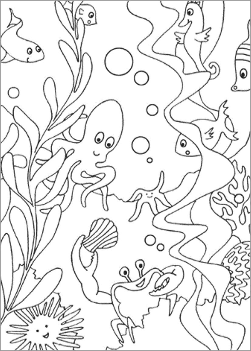 Printable Aquatic Animals Coloring Page for toddlers