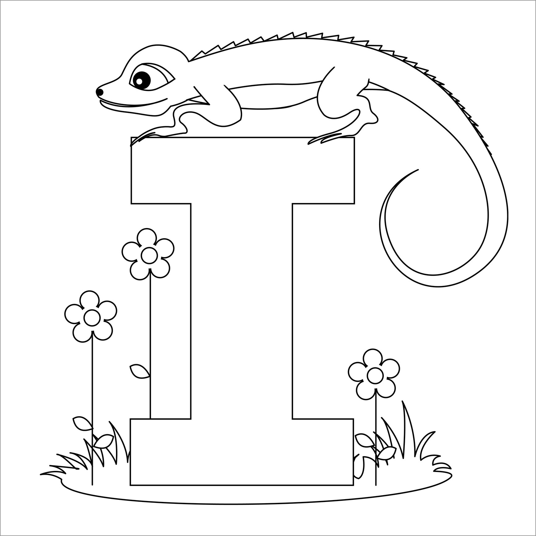Printable Letter I for Iguana Coloring Page