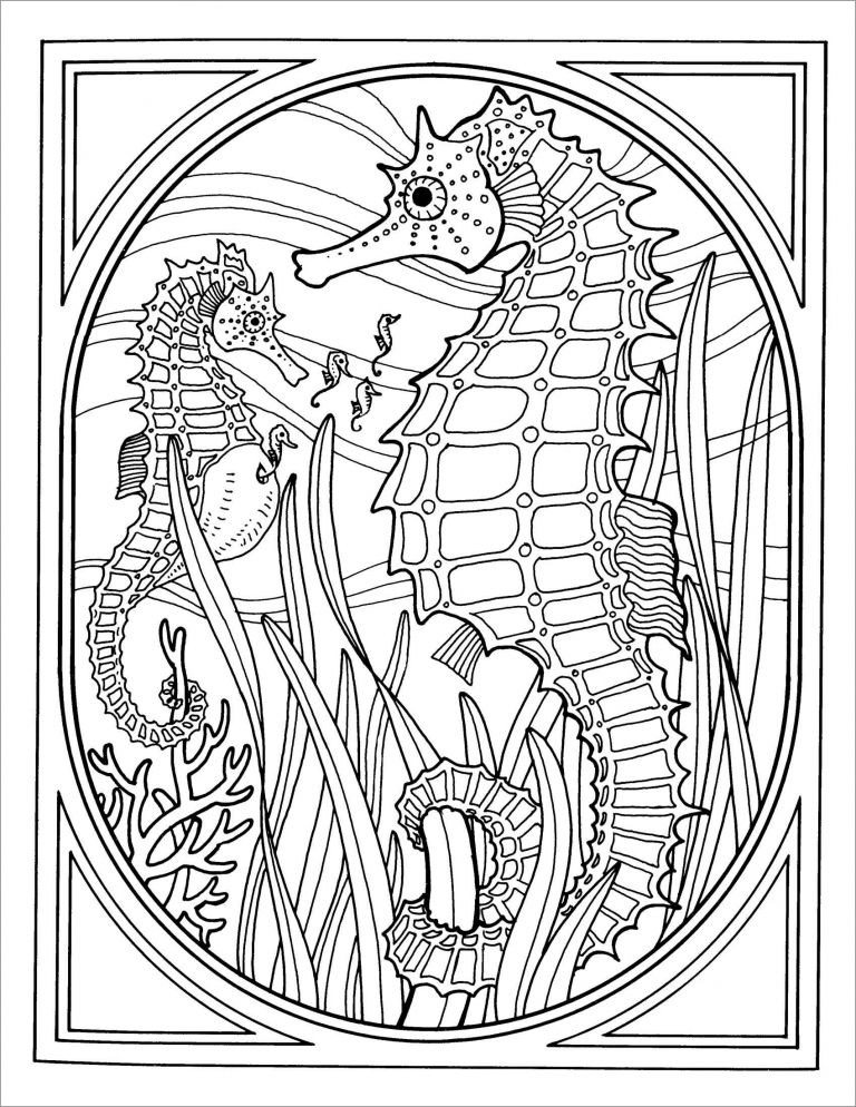 Printable Seahorse Coloring Page for Adult - ColoringBay