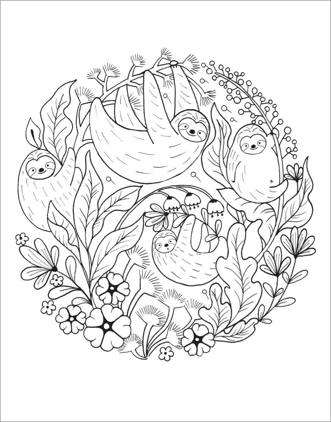 Printable Sloths Coloring Page for Adult