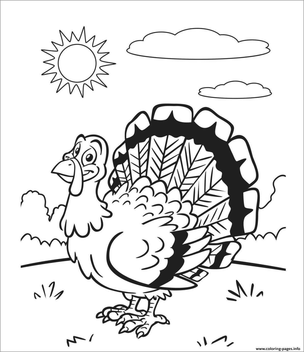 Printable Sunny Turkey Coloring Pages