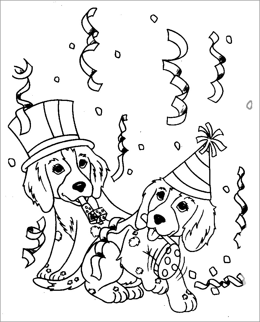 Puppy Party Coloring Page for Kids