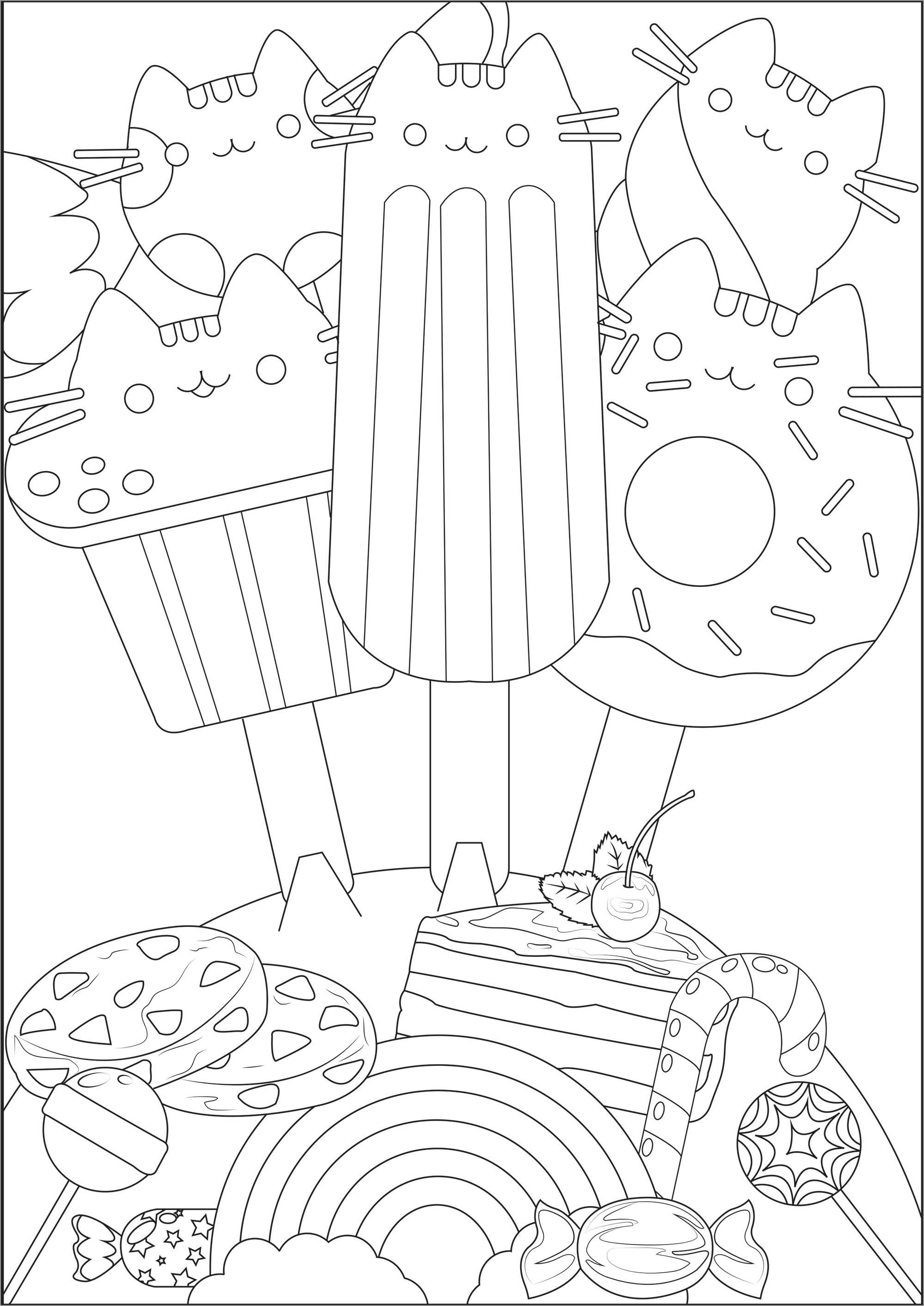 Pusheen Coloring Pages Ice Cream, Donut and Cake