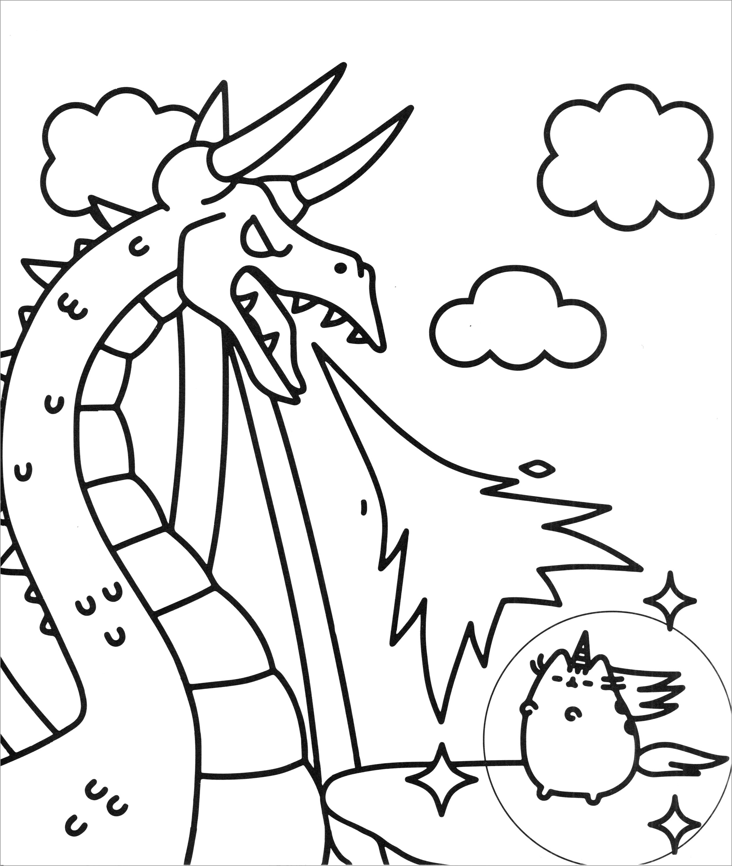 Pusheen Dragon Coloring Page