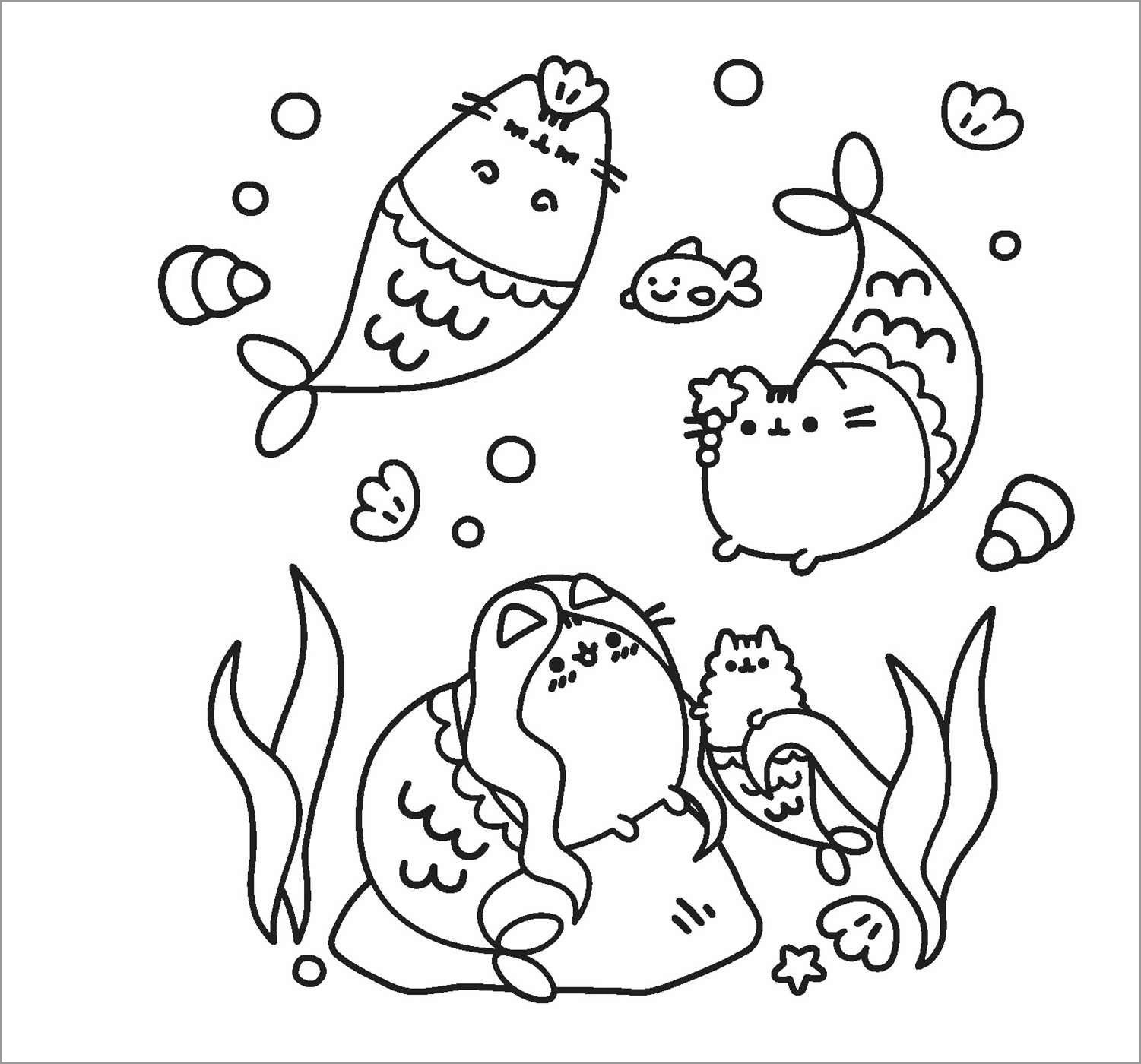 Pusheen Mermaid Coloring Page