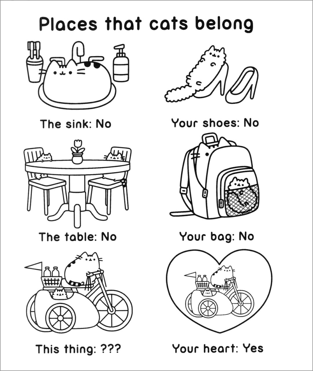 Pusheen Places that Cats Belong Coloring Page