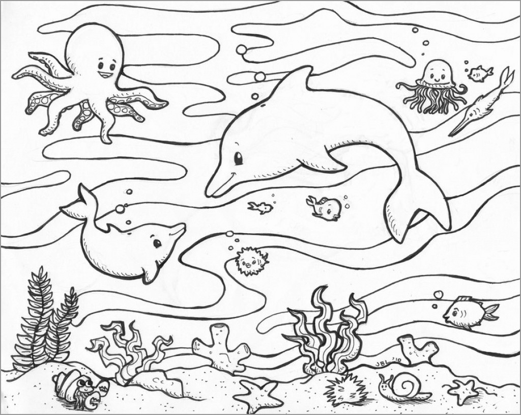 Realistic Aquatic Animals Coloring Page