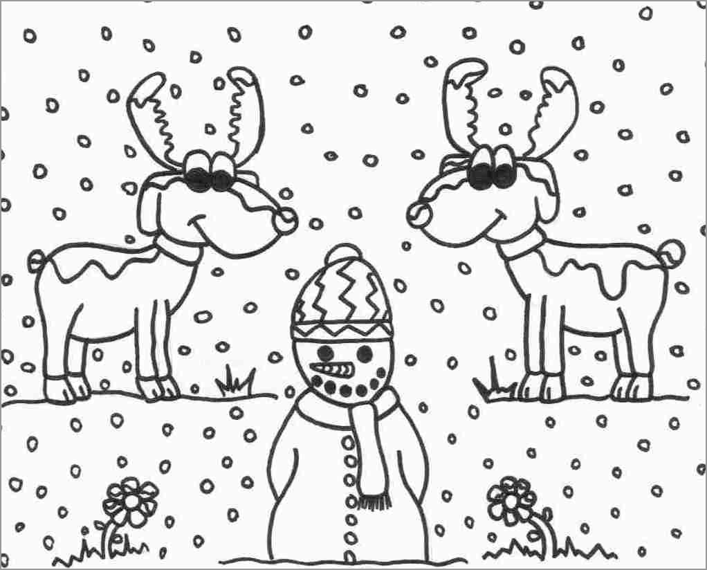 Reindeer and Snowman Coloring Page for Kids