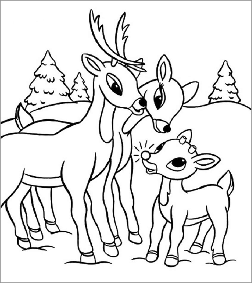 Reindeers Family Coloring Page for Kids