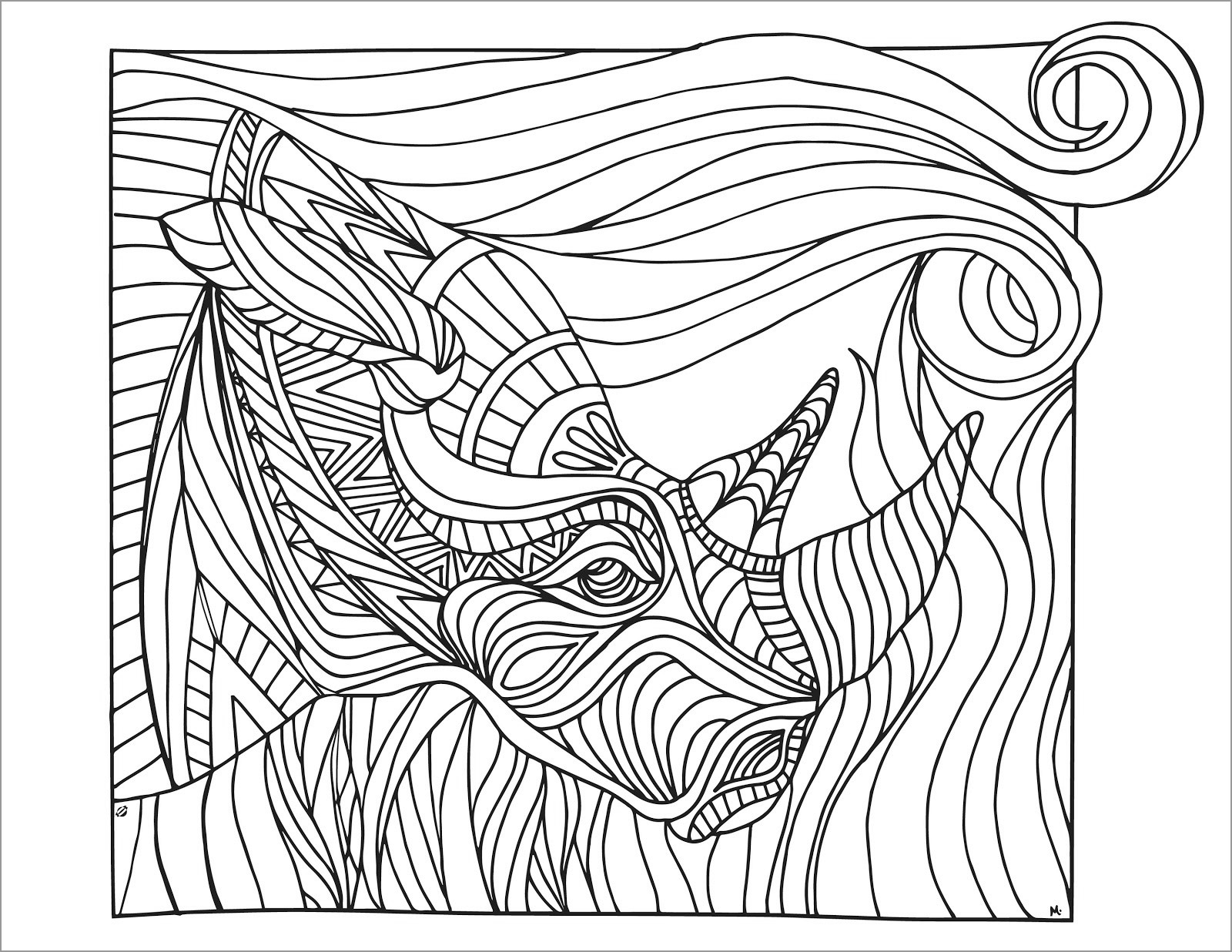 Rhino Head Zentangle Coloring Pages