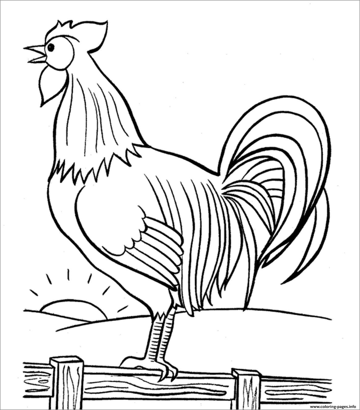 Rooster Crowing In the Morning Coloring Page