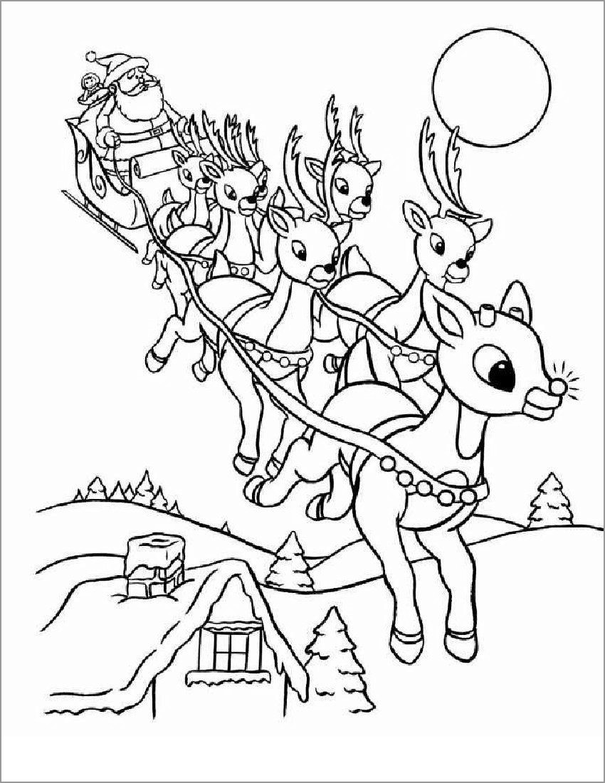 Santa and His Reindeer Coloring Page   ColoringBay