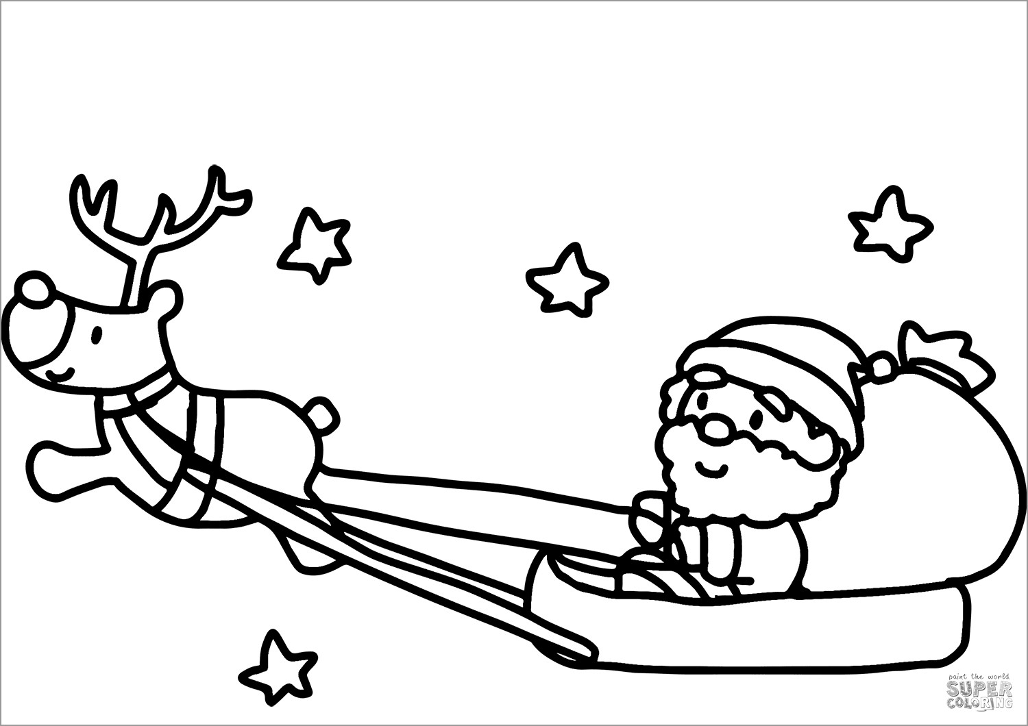 Santa Claus In Sleigh with Reindeer Coloring Page   ColoringBay
