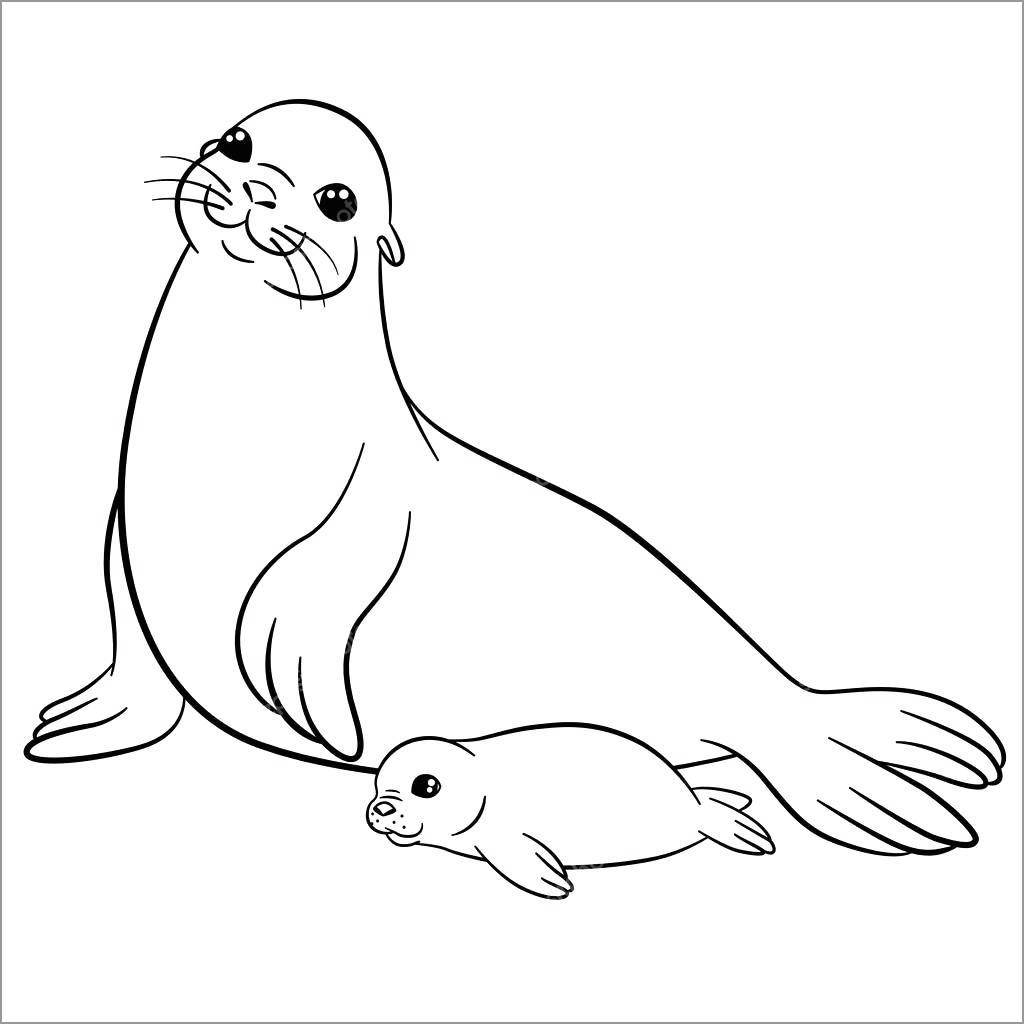 Seal Moms and Baby Coloring Page