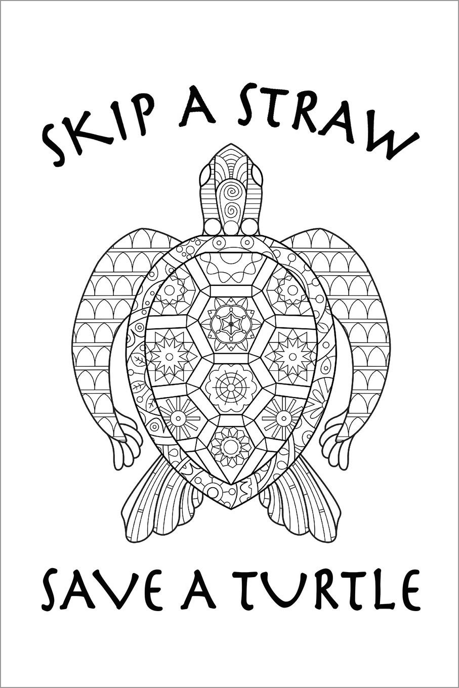 Skip A Straw Save A Turtle Coloring Page