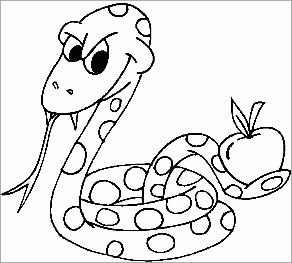 Snake and Apple Printable Coloring Page