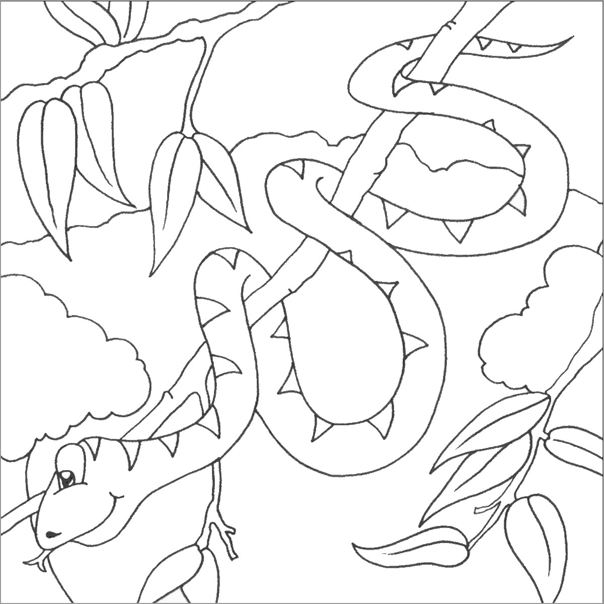 Snake On the Branch Tree Coloring Page