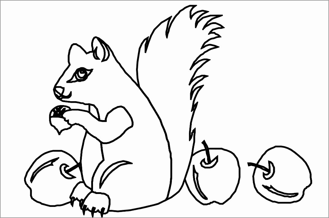 Squirrel Eating Apple Coloring Page for Kids