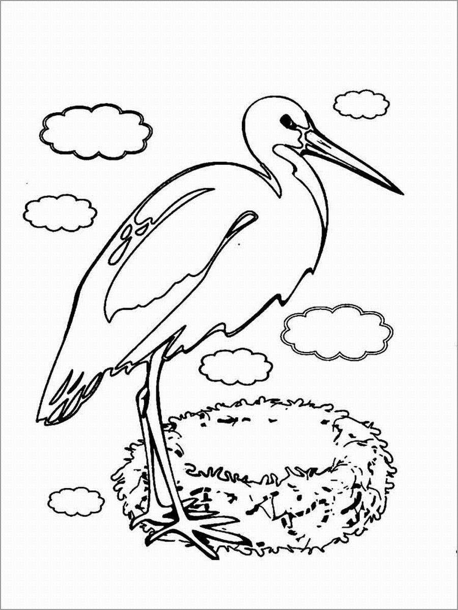 Stork On Nest Coloring Page