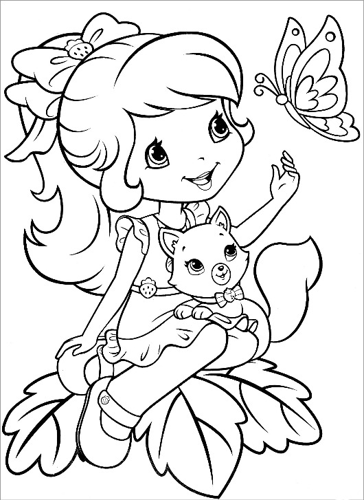 Strawberry Shortcake Cat and butterfly Coloring Pages
