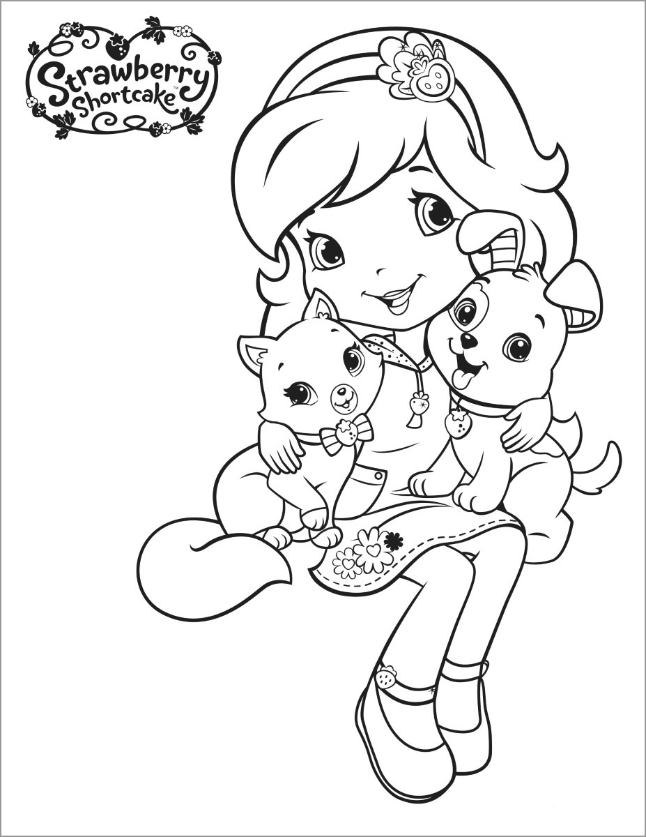 Strawberry Shortcake Cat and Dog Coloring Page