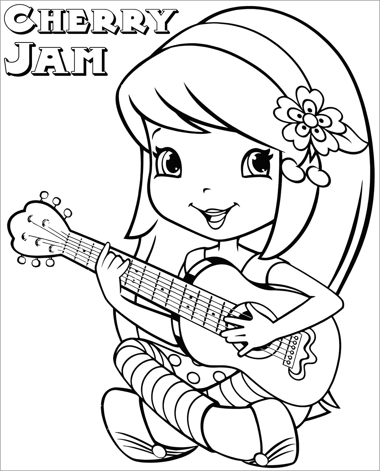 Strawberry Shortcake Cherry Jam Playing Guitar Coloring Page Coloringbay