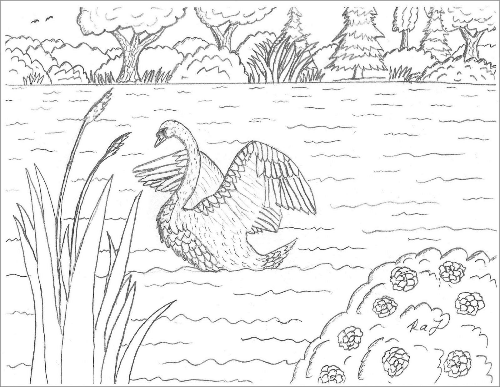 Swan Lake Coloring Page to Print