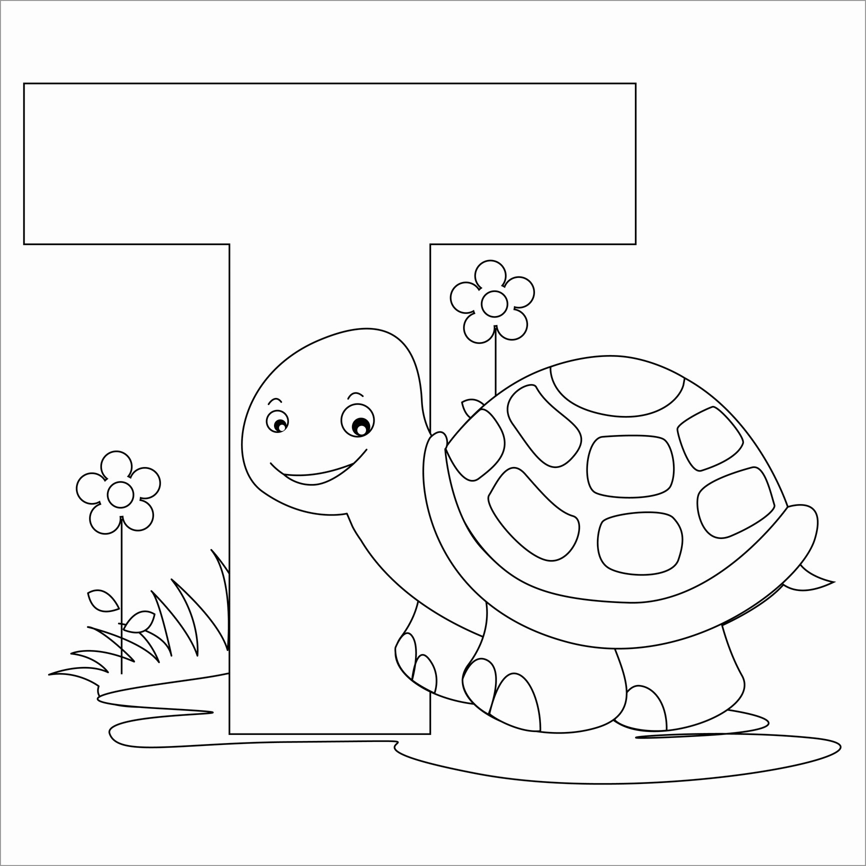 T for tortoise Coloring Page