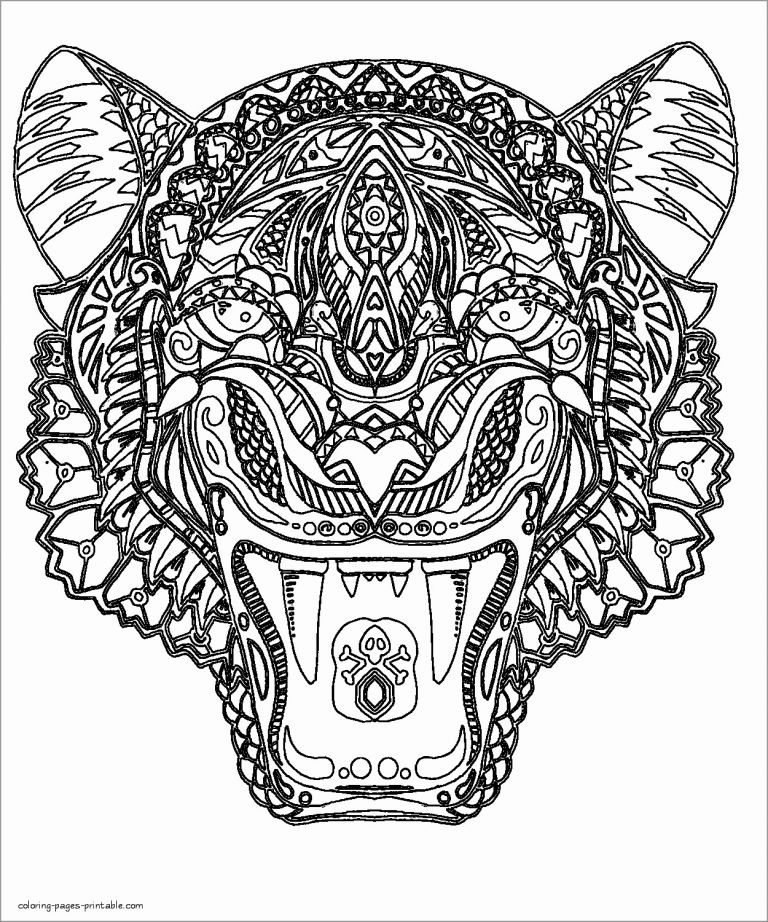 Tiger Head Coloring Page for Adults - ColoringBay