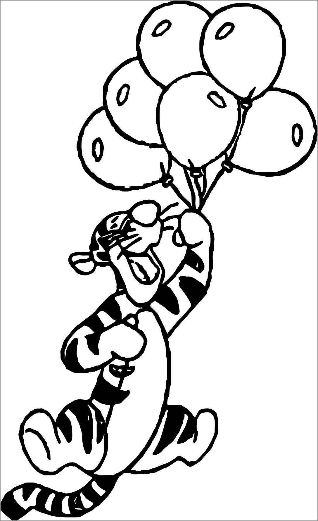 Tigger with Balloon Coloring Page
