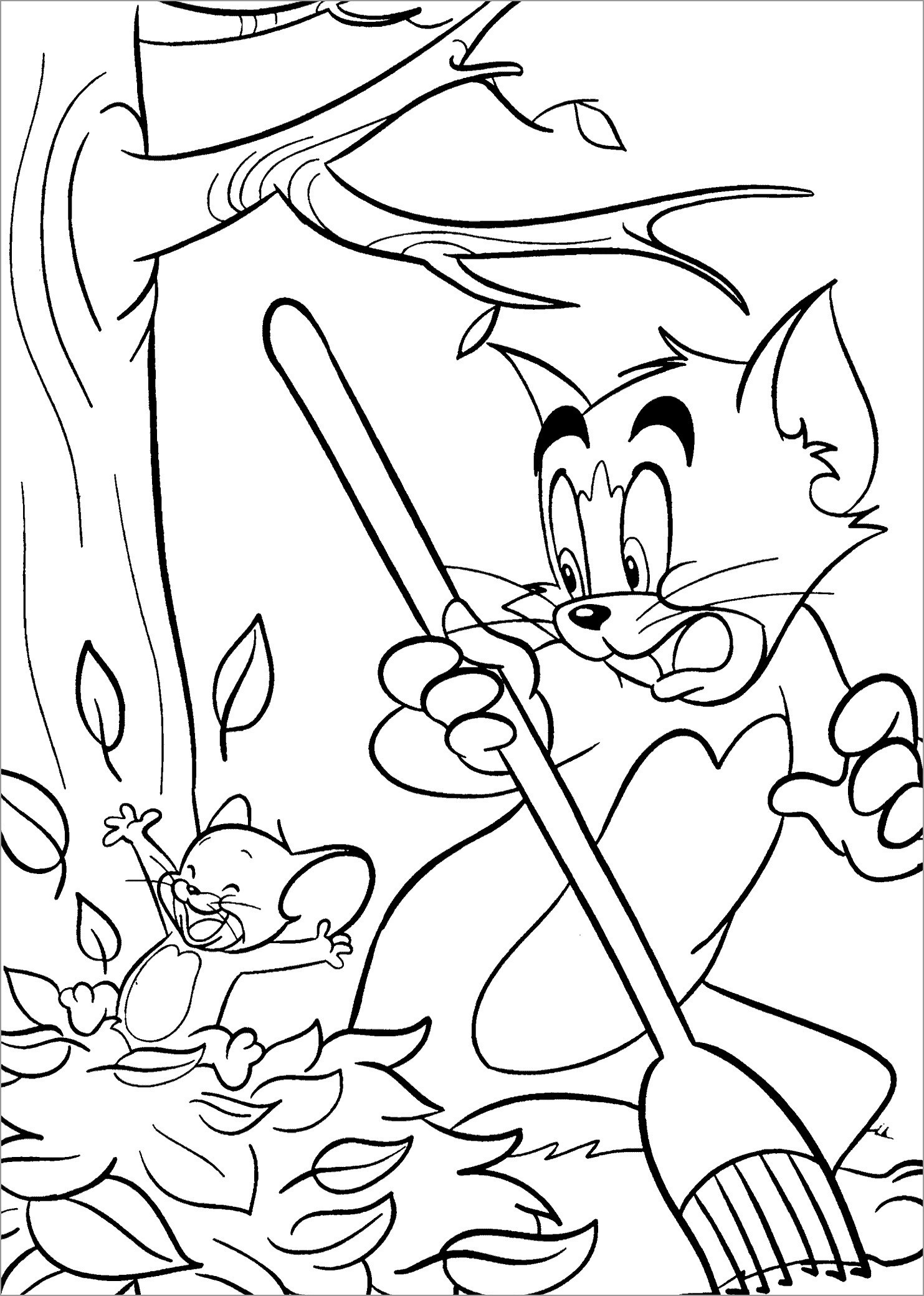 Tom and Jerry Autumn Coloring Page