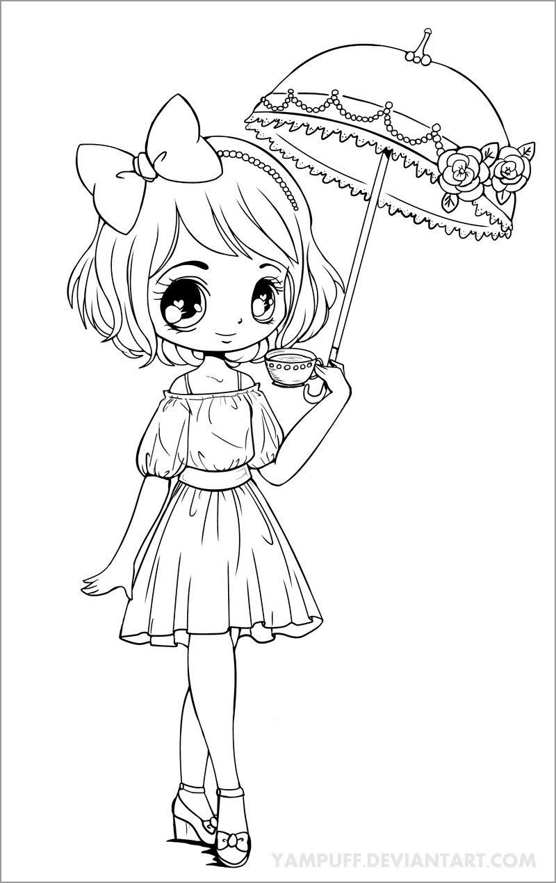 Umbrella Girl Chibi Coloring Page   ColoringBay
