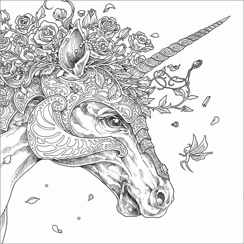 Unicorn Head Coloring Page for Adults