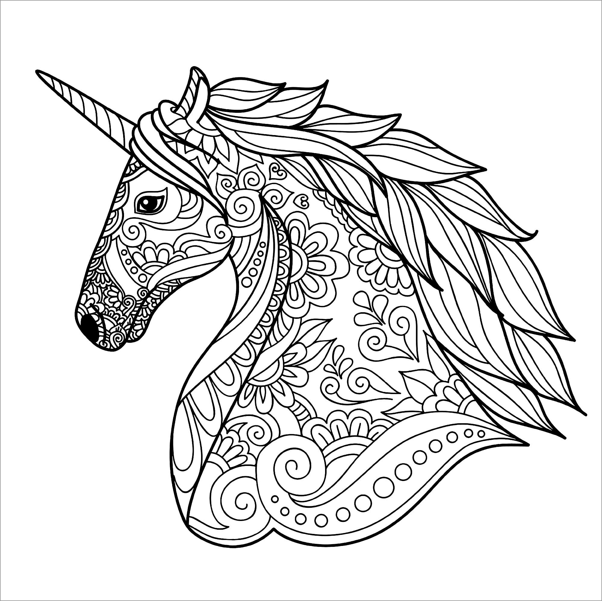 Unicorn Head Mandala Coloring Pages   ColoringBay