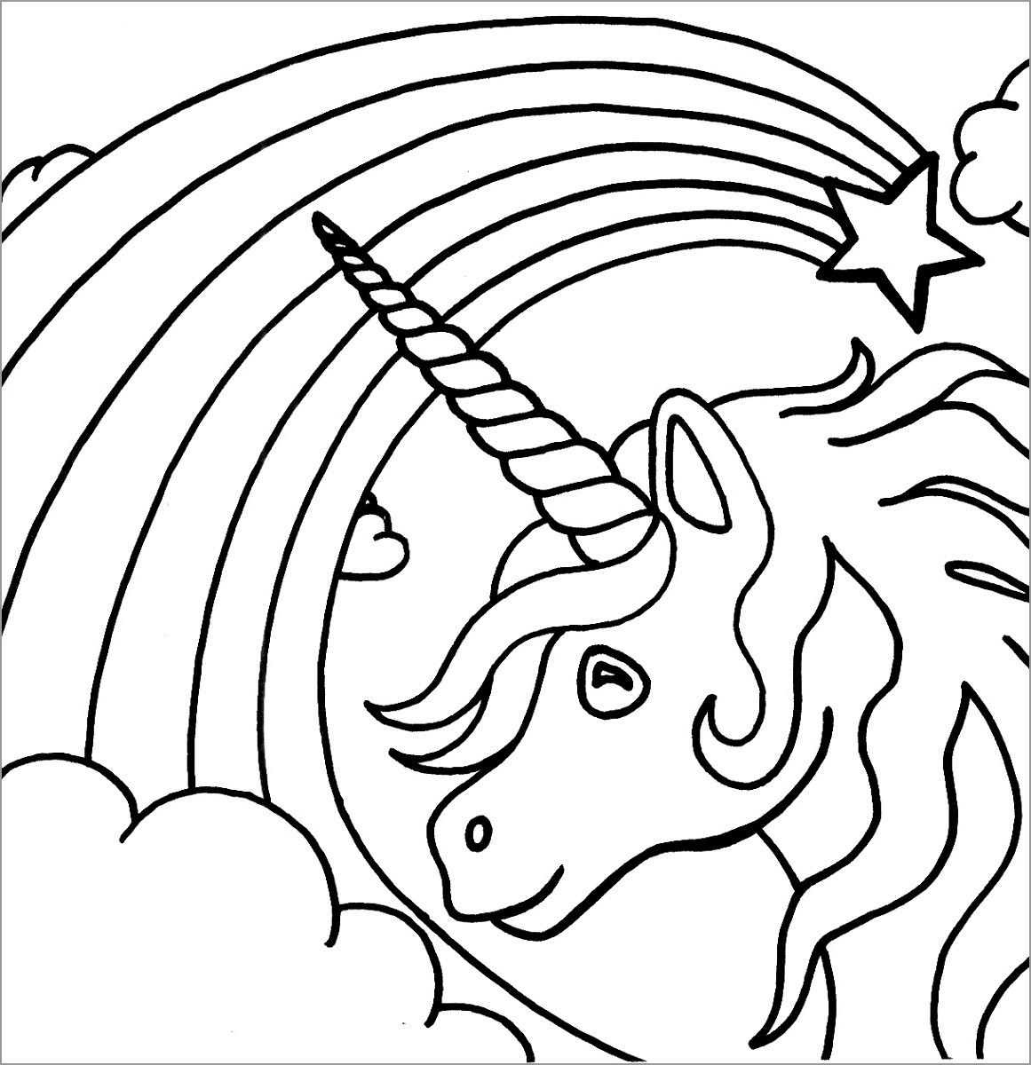 Unicorn, Star and Rainbow Coloring Page   ColoringBay