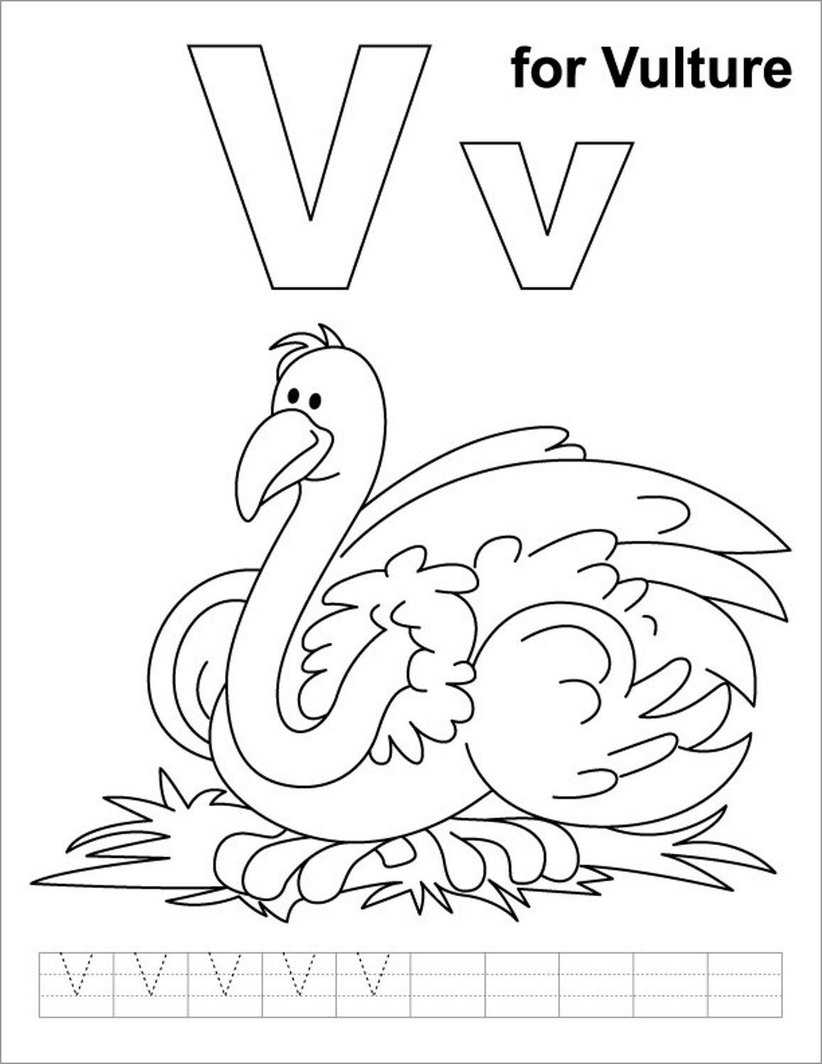 V for Vulture Alphabet Coloring Page