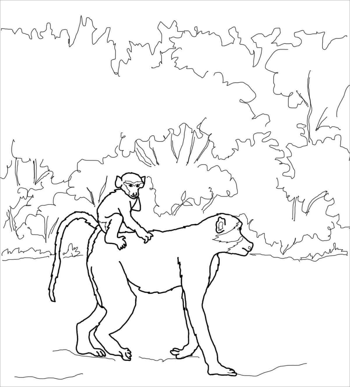 Walking Baboon Moms and Baby Coloring Page