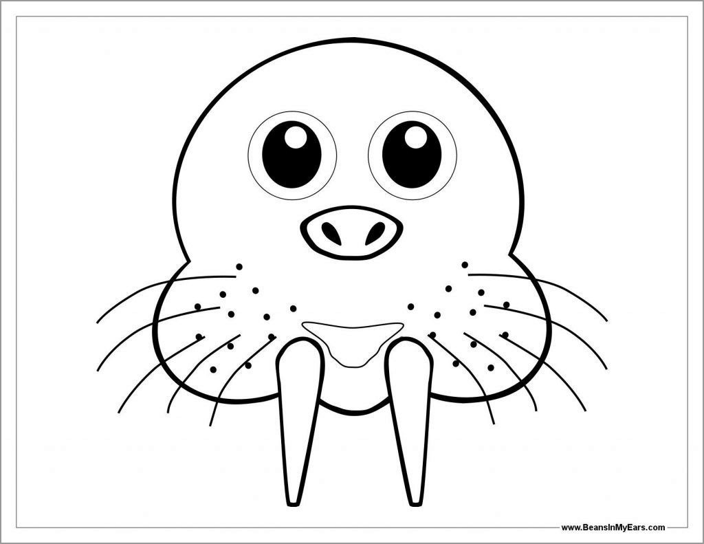 Walrus Face Coloring Page for Kids