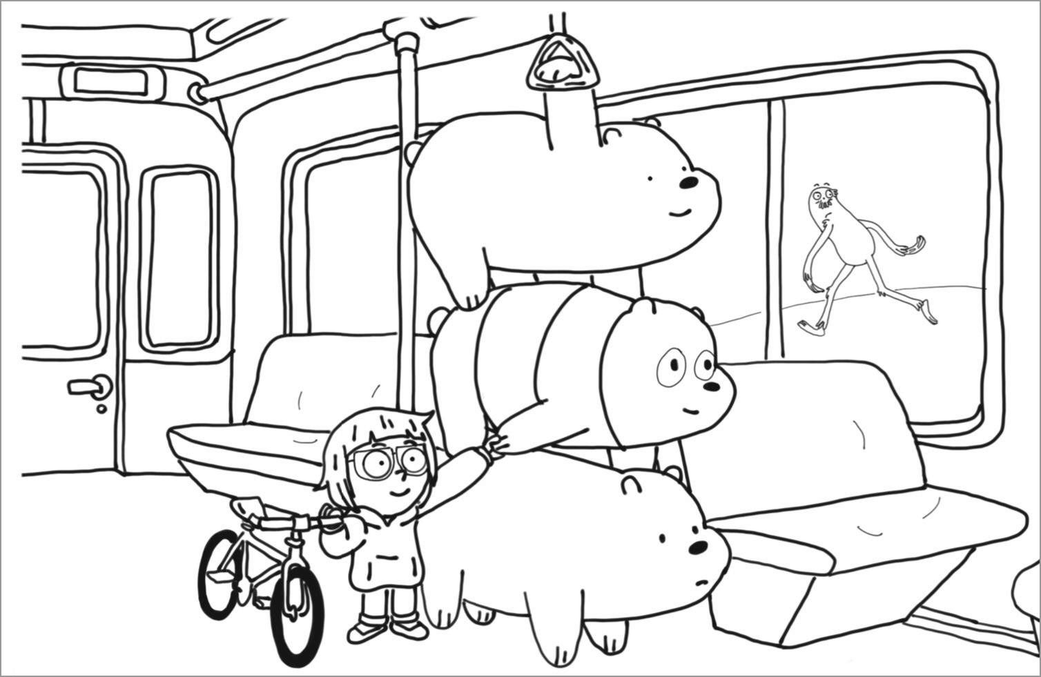 We Bare Bears In the Train Coloring Page