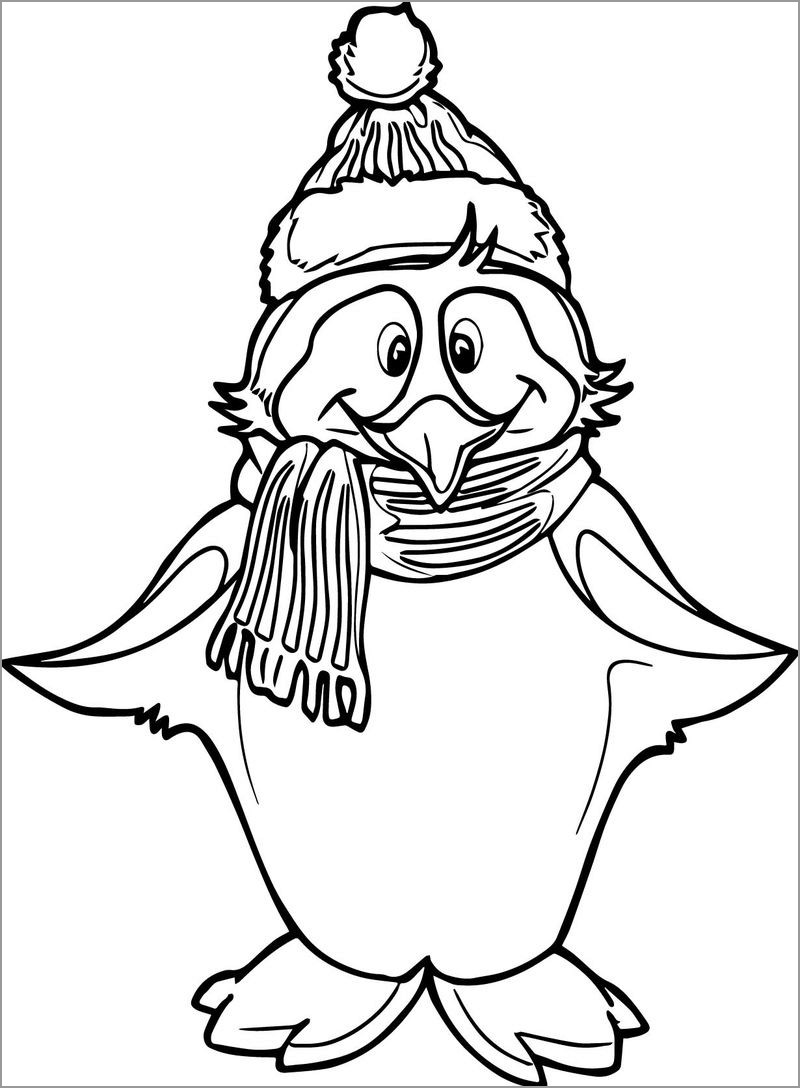 Winter Christmas Penguin Coloring Page