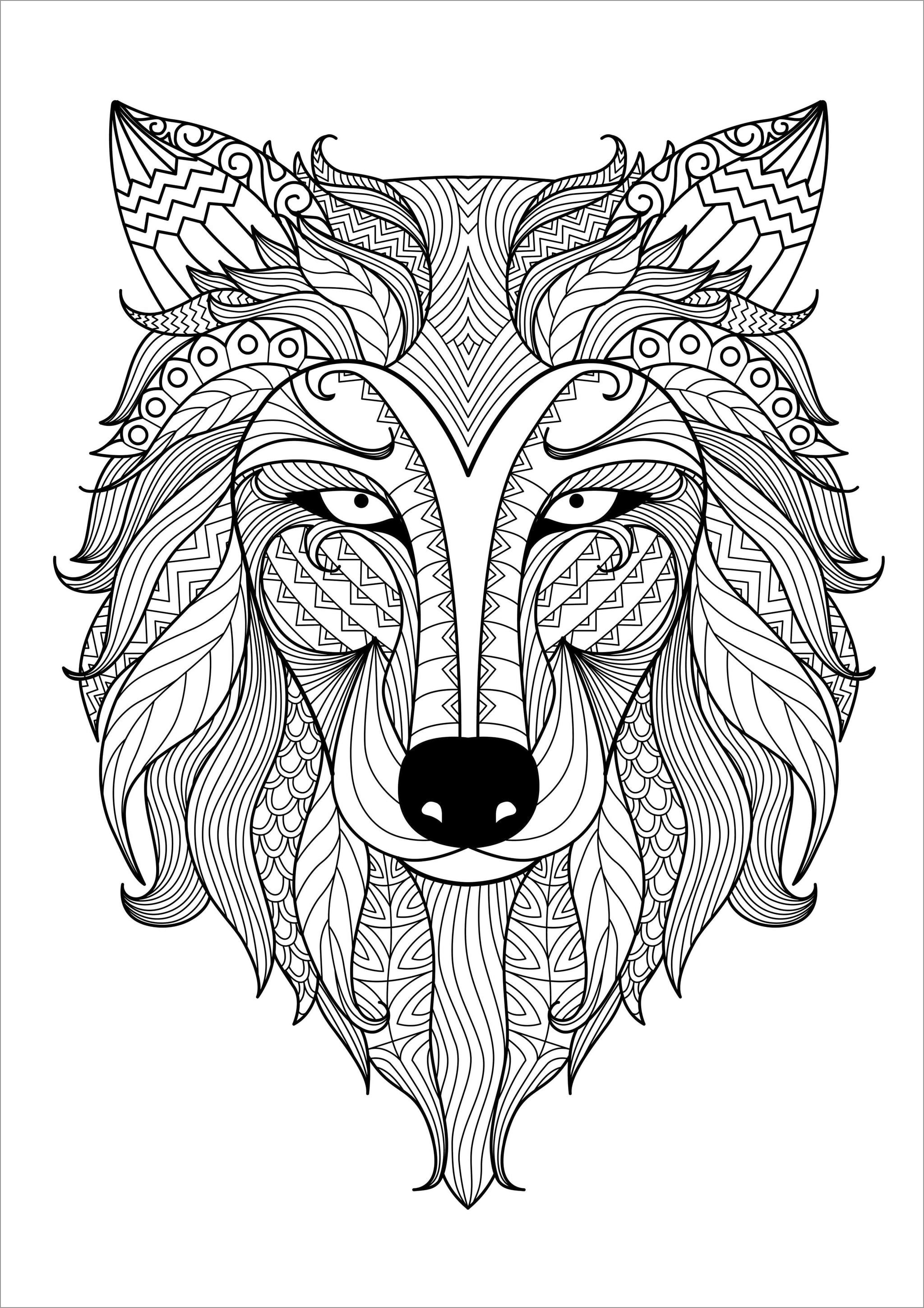 Wolf Head Mandala Coloring Page for Adult