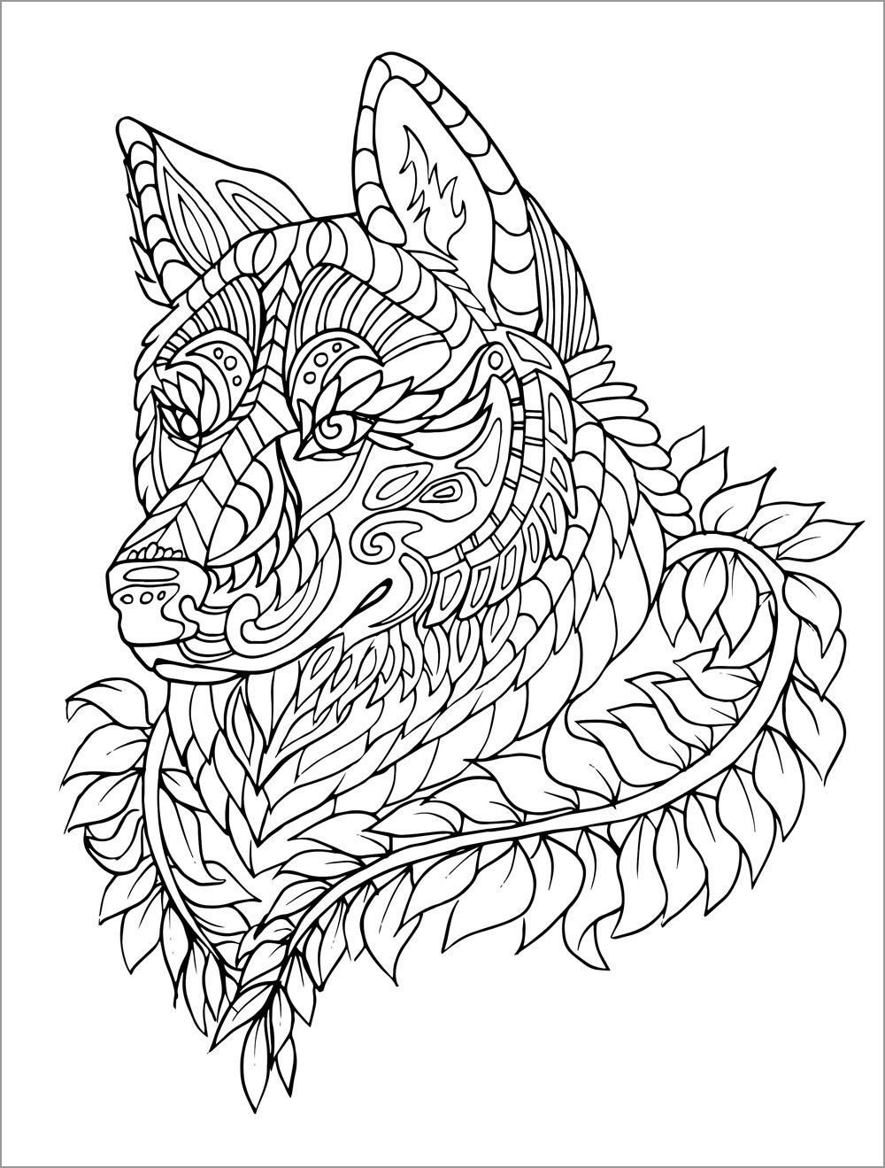 Wolf Head Zentangle Coloring Pictures to Print