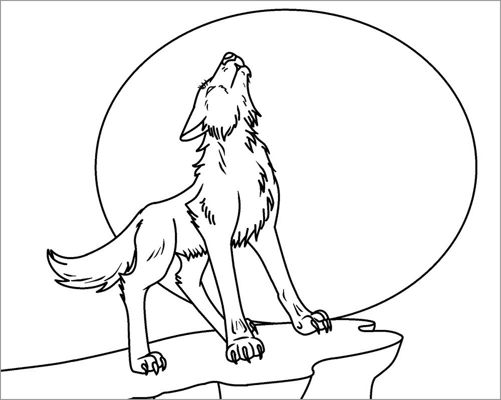 Wolf Howling at Moon Coloring Page