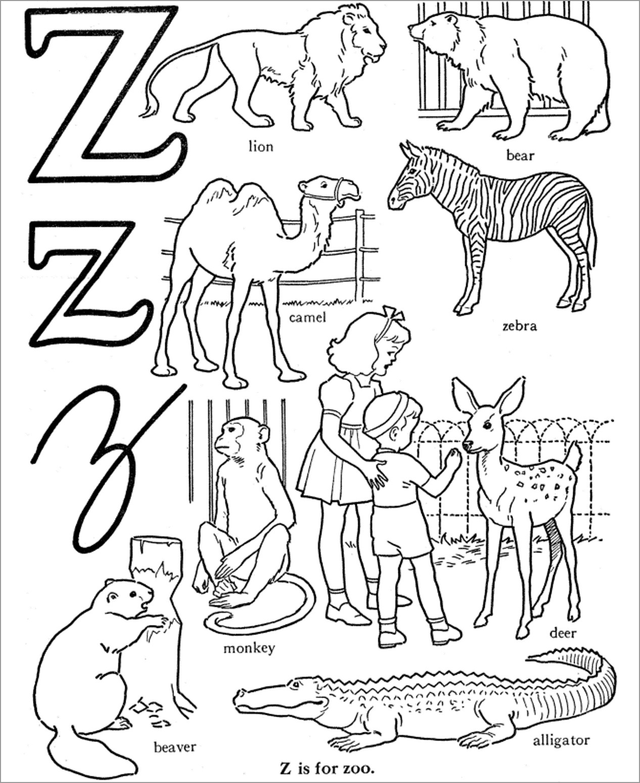 Z is for Zoo Coloring Page for Kids   ColoringBay